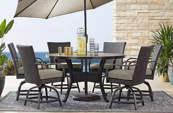 Member s Mark Heritage 7-Piece Balcony-Height Patio Dining Set with Sunbrella Fabric, Dove Gray Cheap