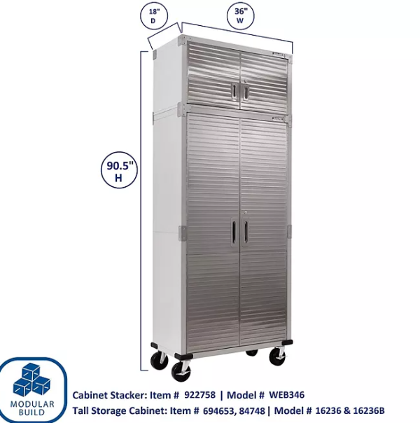 Seville Classics UltraHD 2-Piece Rolling Steel Garage Storage Cabinet With Stacker Set, 36  W x 18  D x 90.5  H Online Sale