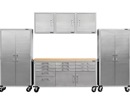 Seville Classics UltraHD 6-Piece Steel Garage Cabinet Storage Set With Rolling Workbench, 12 Feet Wide For Cheap