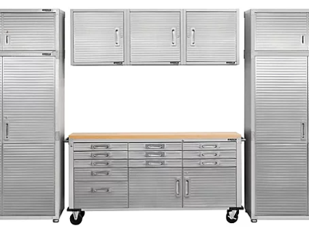 Seville Classics UltraHD 8-Piece Steel Garage Cabinet Storage Set With Rolling Workbench, 14 Feet Wide Supply