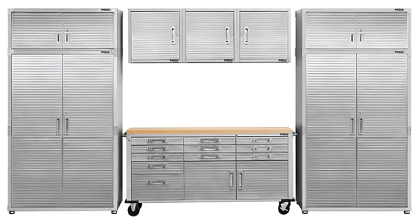 Seville Classics UltraHD 8-Piece Steel Garage Cabinet Storage Set With Rolling Workbench, 14 Feet Wide Supply