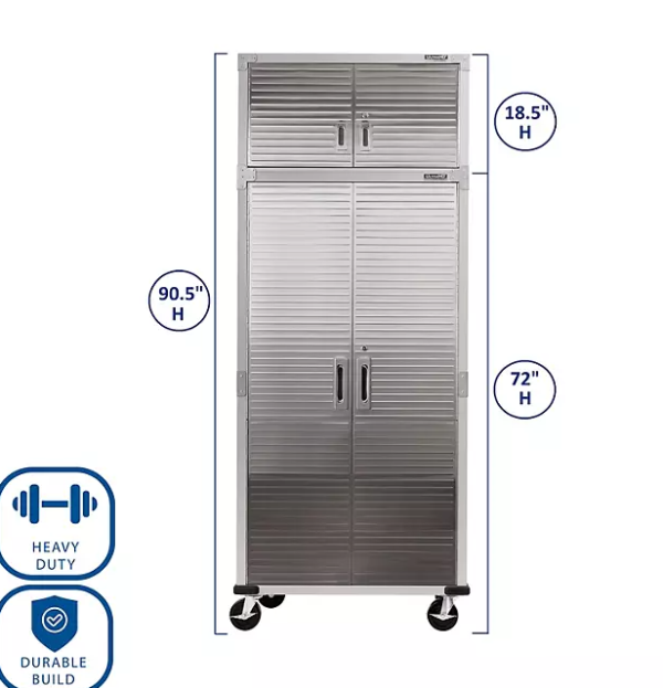 Seville Classics UltraHD 2-Piece Rolling Steel Garage Storage Cabinet With Stacker Set, 36  W x 18  D x 90.5  H Online Sale