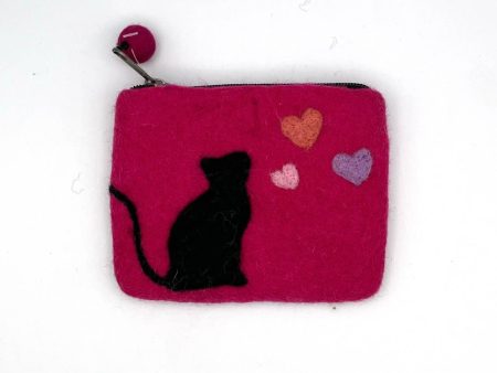 Cat with Hearts Felt Coin Purse Hot on Sale