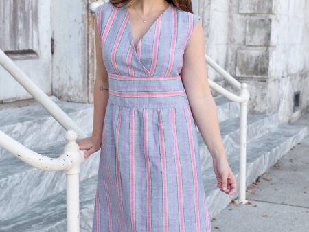 Esplanade Cotton Linen Striped Dress on Sale