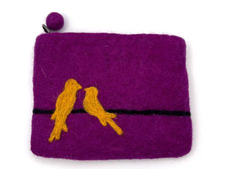 Two Birds on Line Felt Coin Purse: Purple Online now