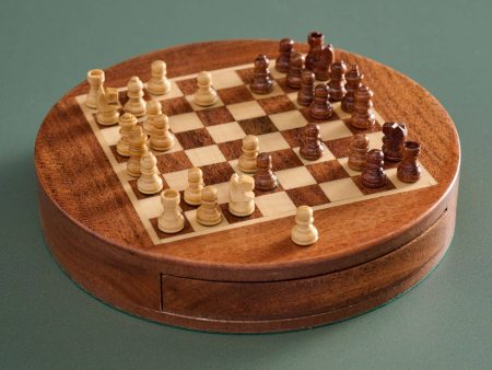 Acacia Wood Round Magnetic Chess Set on Sale