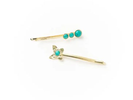 Turquoise Glass Bead Butterfly Bobby Pin Set For Cheap